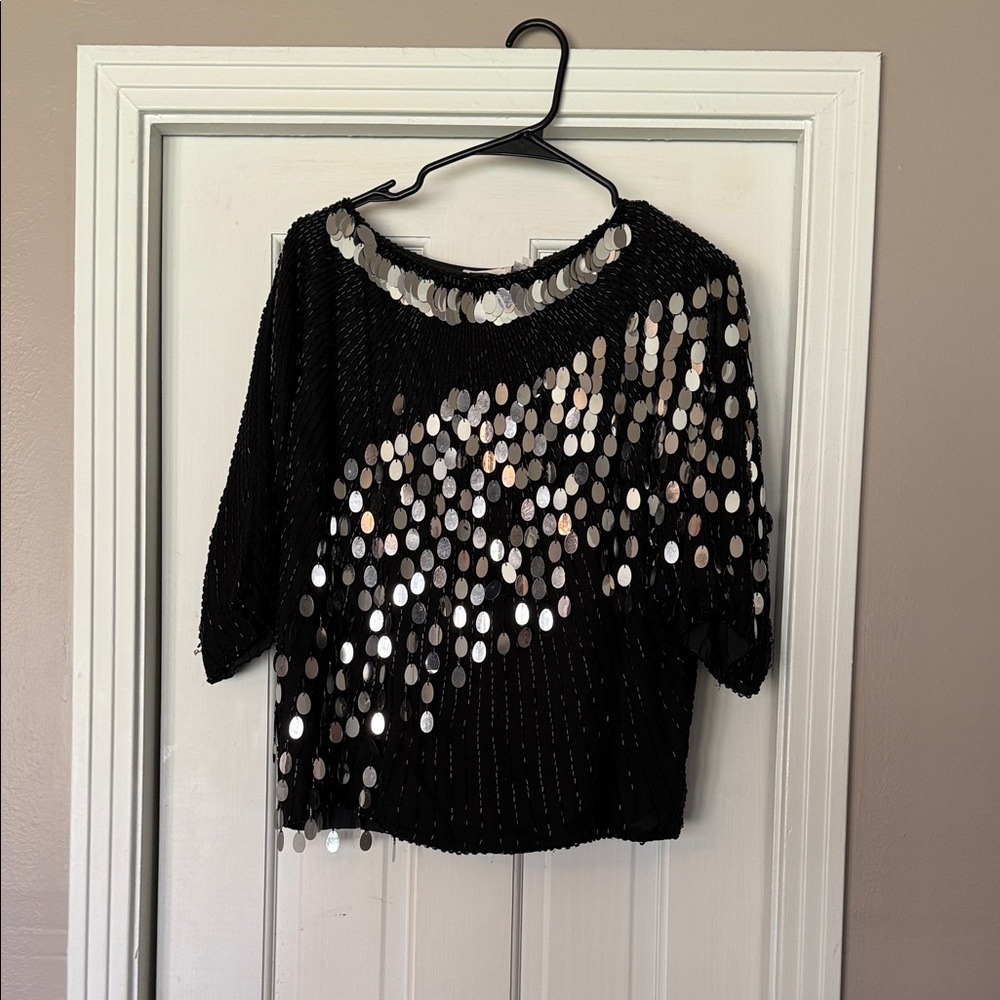 Oleg Cassini Black Top with Silver Accents